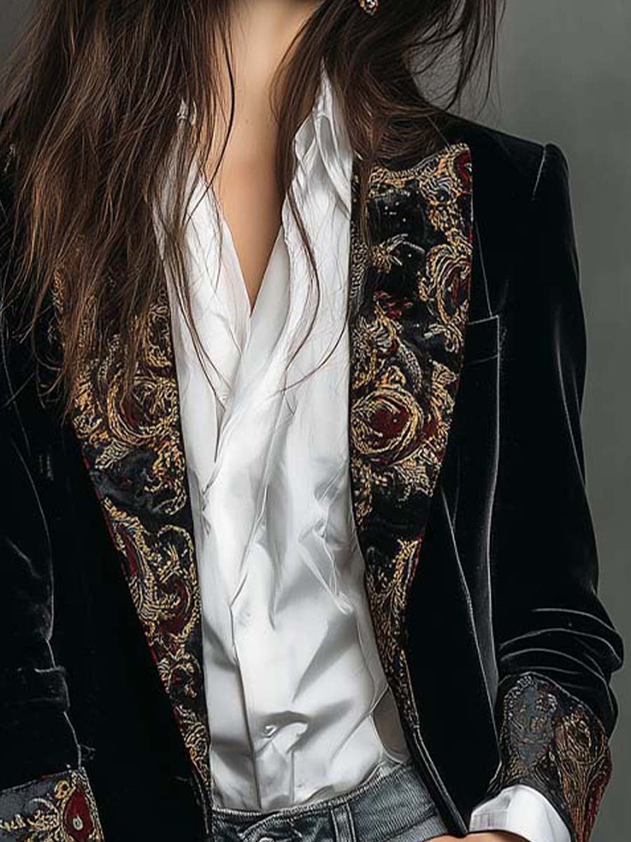 Belladonna™ | Baroque Embroidered Black Longline Blazer