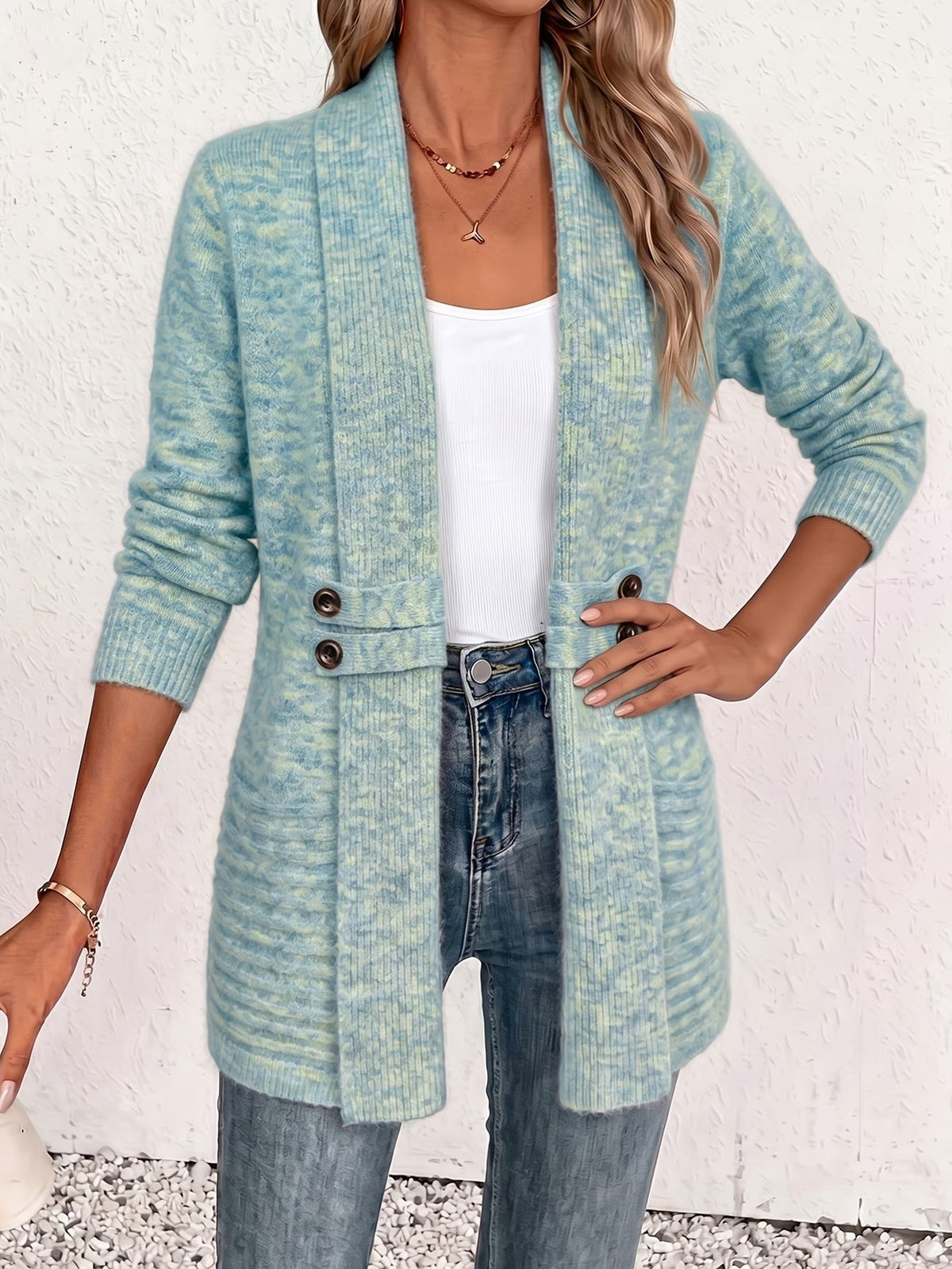 Nova™ | Aqua Ribbed Button-Tab Cardigan