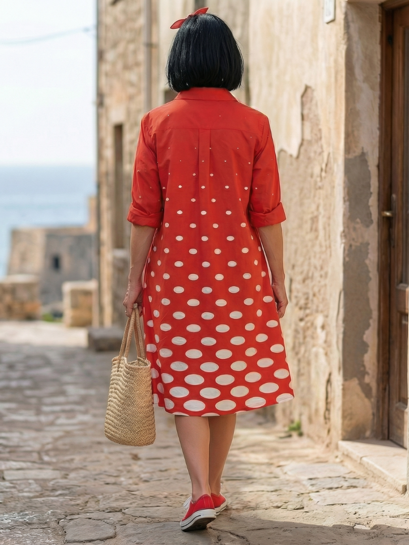Wrenley™ | Graduated Polka Dot Shirt Midi Dress