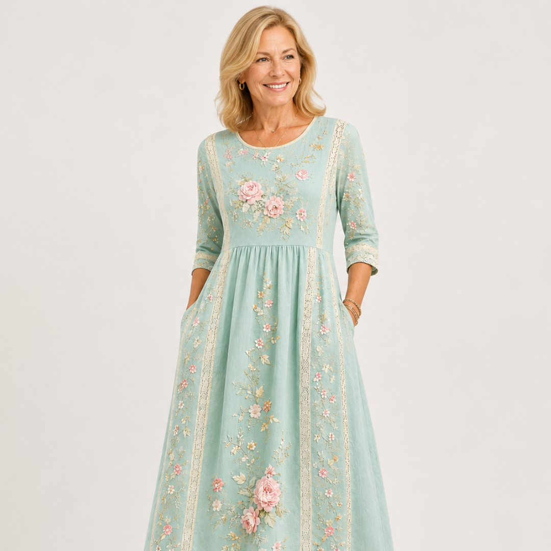 Emmeline™ | Floral Embroidered Grace Midi Dress