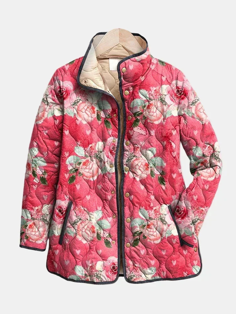 Freya™ | Vibrant Rose Garden Quilted Longline Jacket