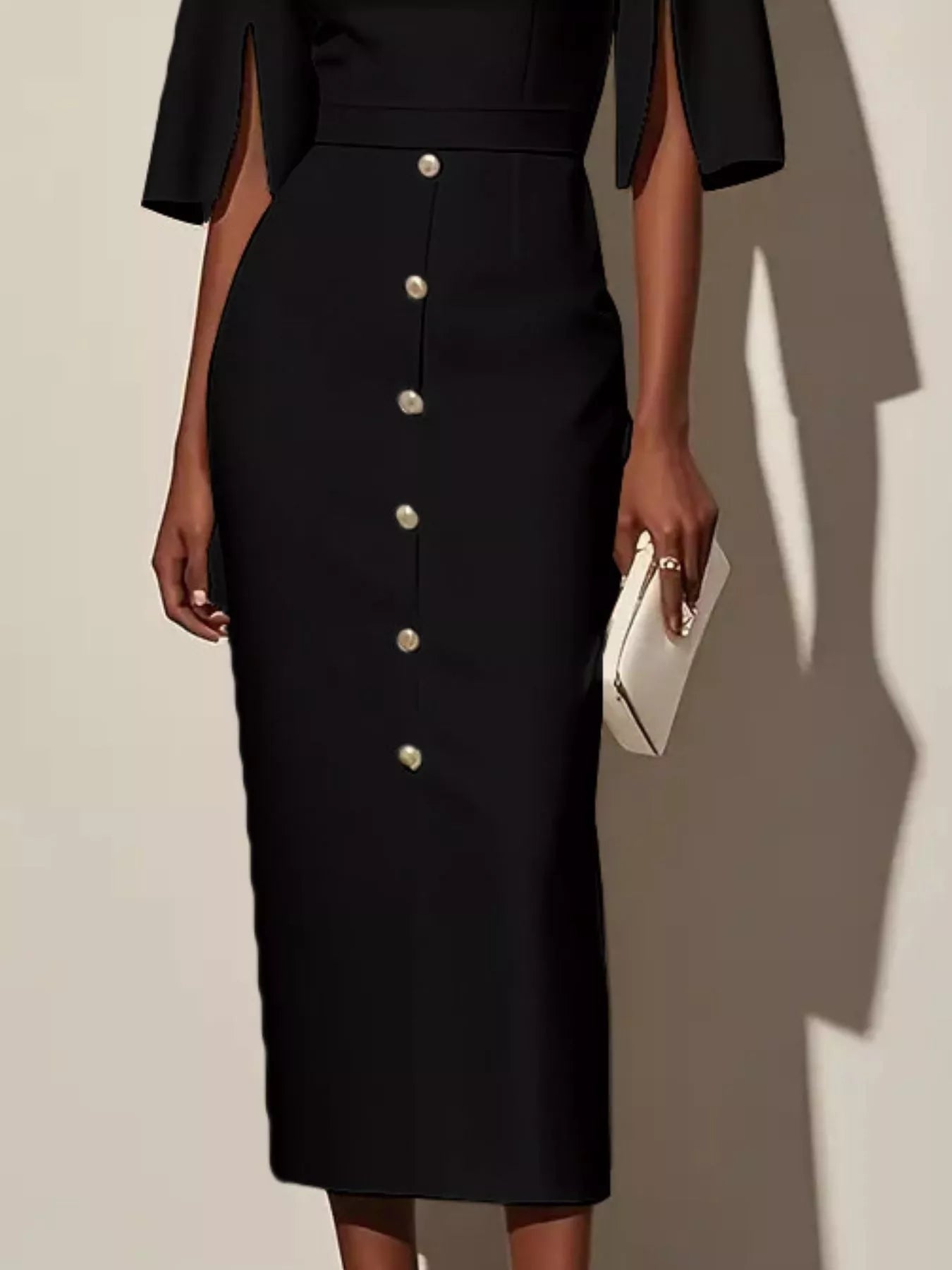 Maristelle™ | Sculpted Button Detail Midi Dress