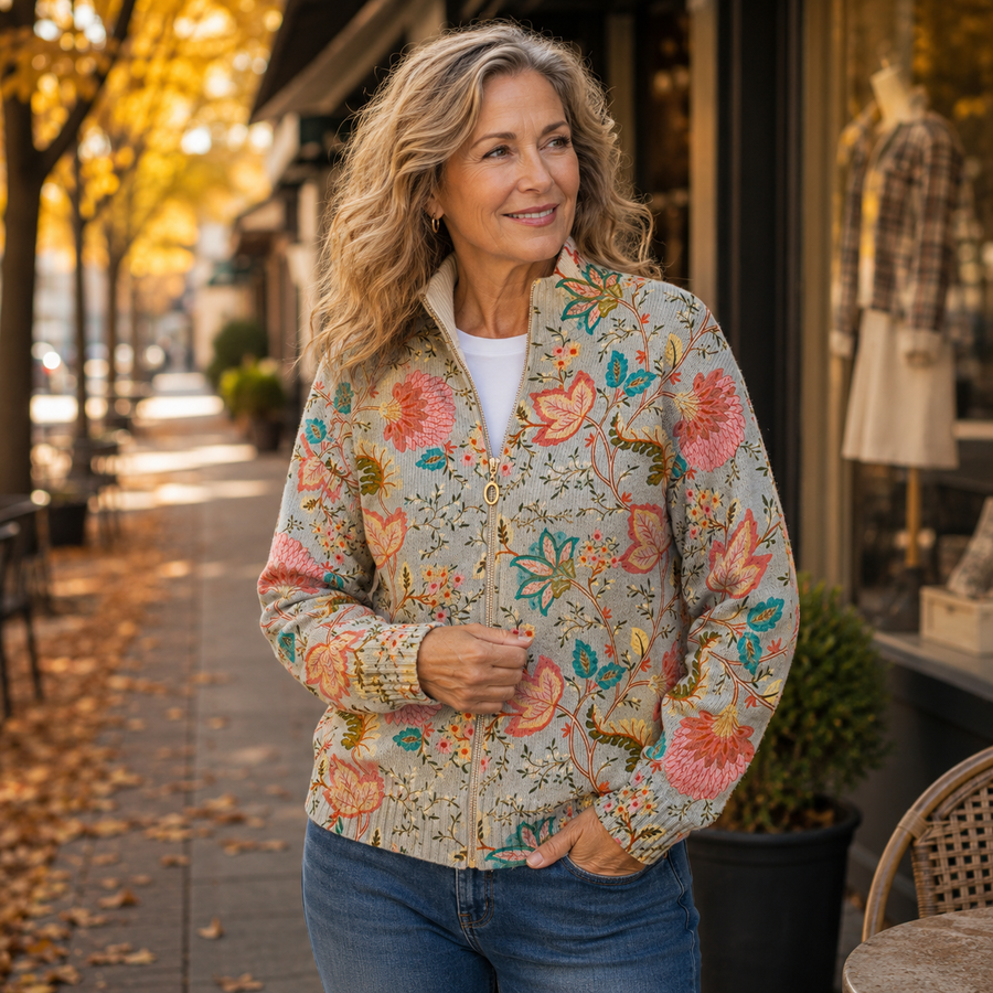 Florenza™ | Vintage Floral Zip-Up Bomber Jacket
