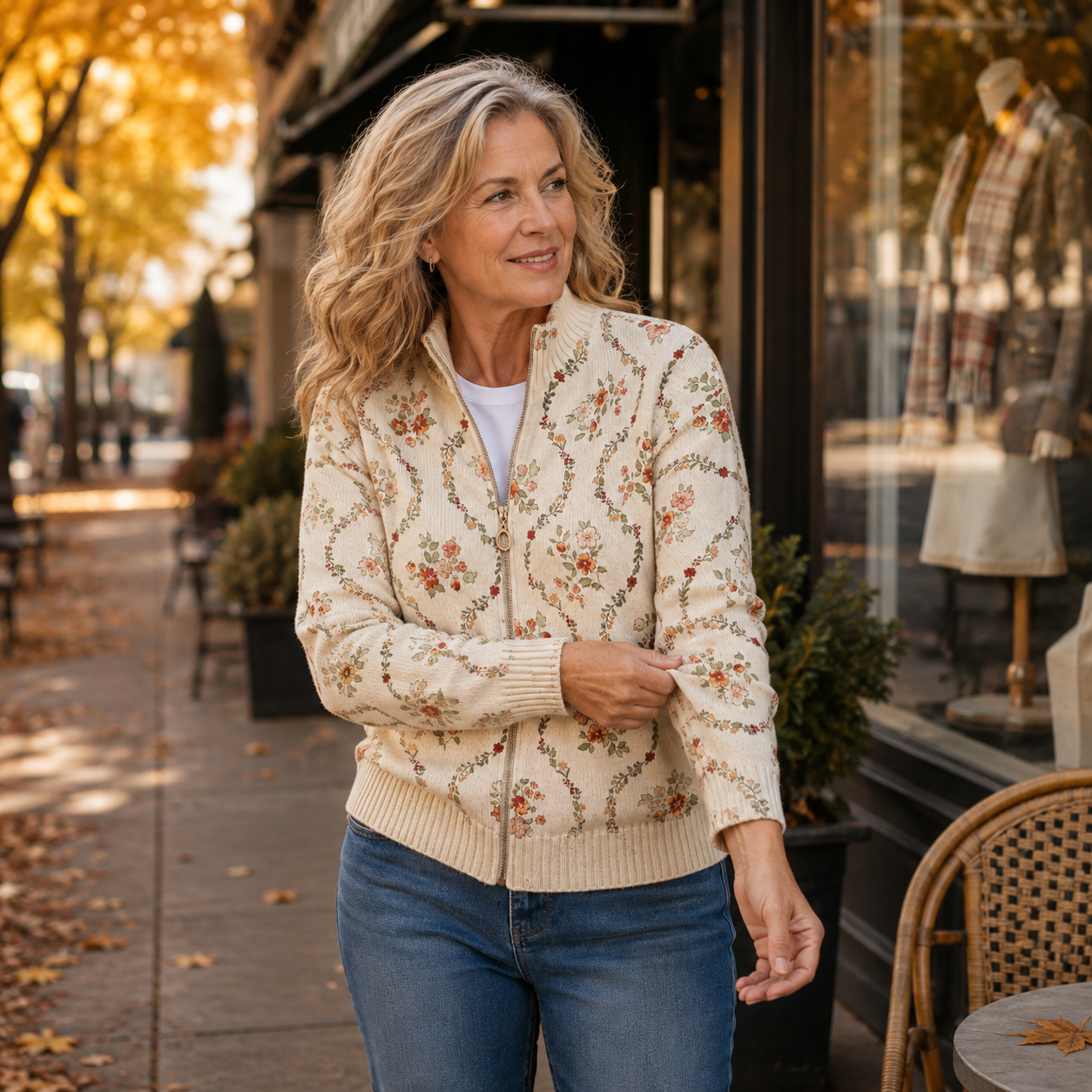 Darcie™ | Delicate Floral Vine Zip-Up Cardigan