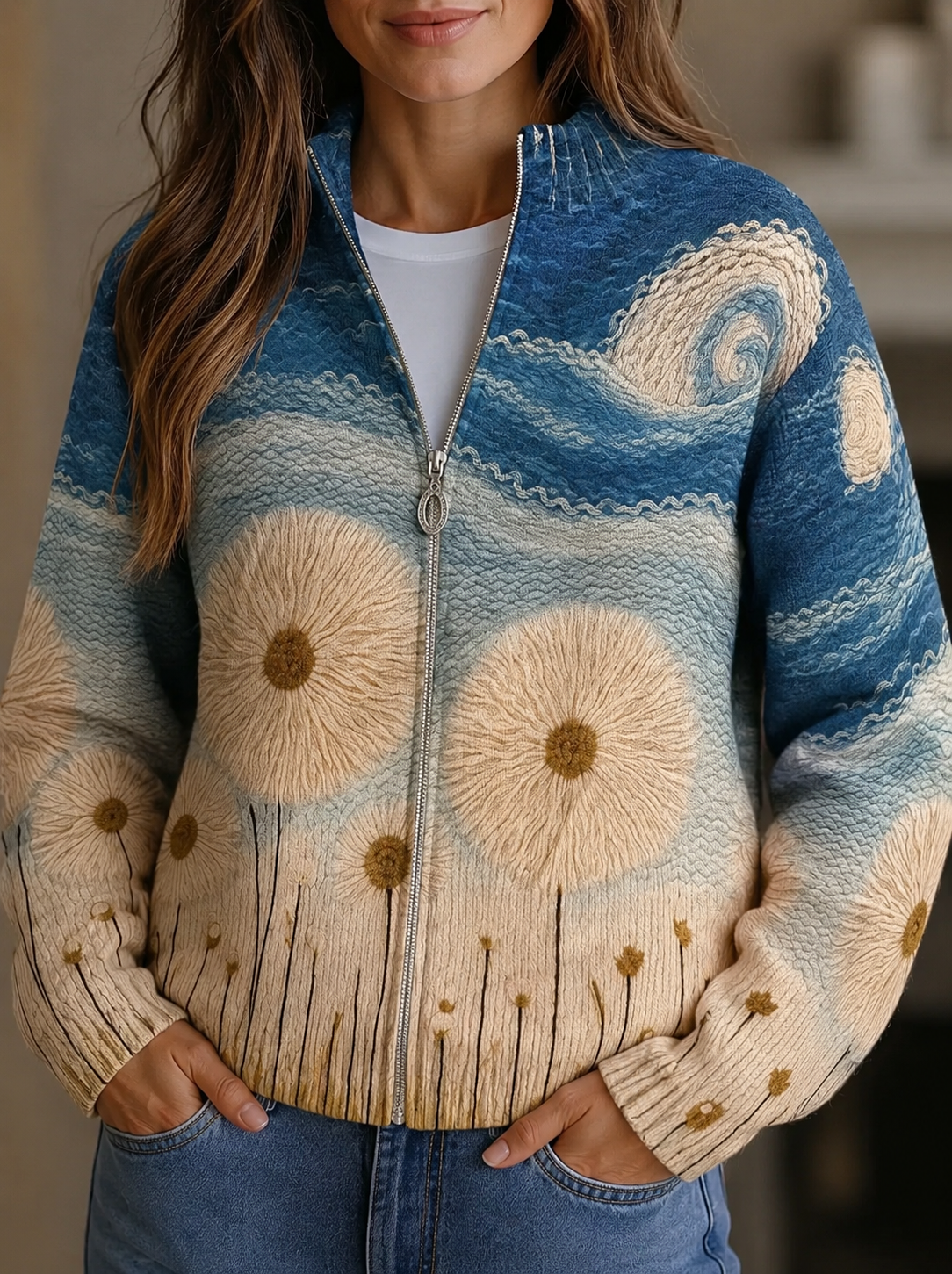 Cecilia™ | Coastal Wildflower Zip Cardigan