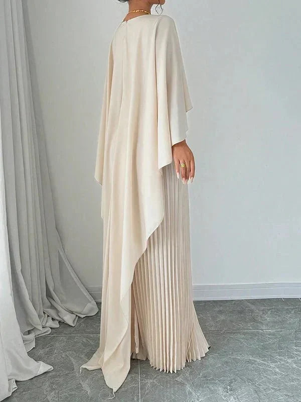 Maravelle™ | Elegant Pleated Cape Maxi Dress