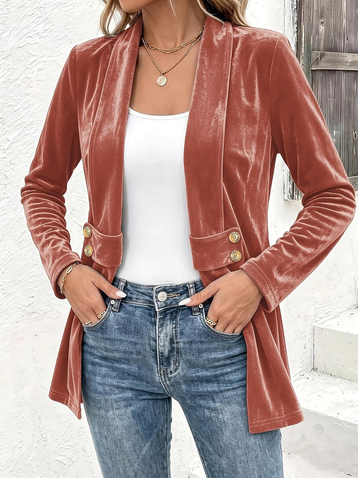 Sienna™ | Velvet Button-Tab Longline Cardigan