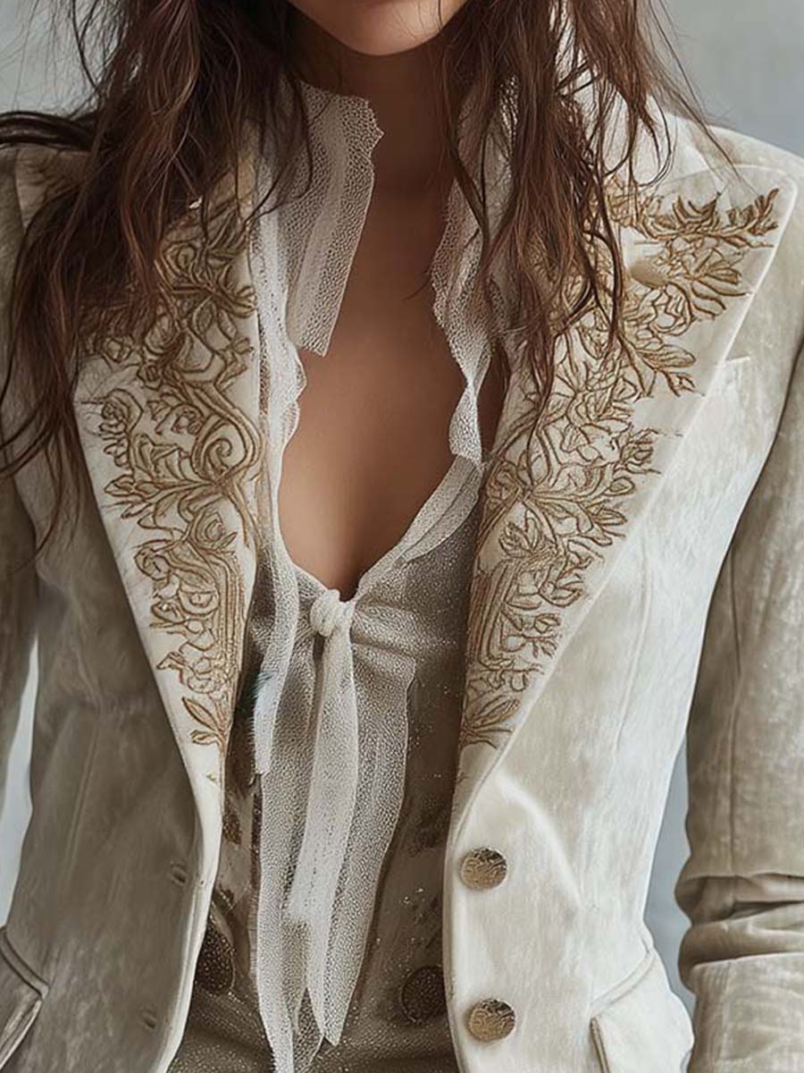 Allegra™ | Embroidered Ivory Tailored Blazer