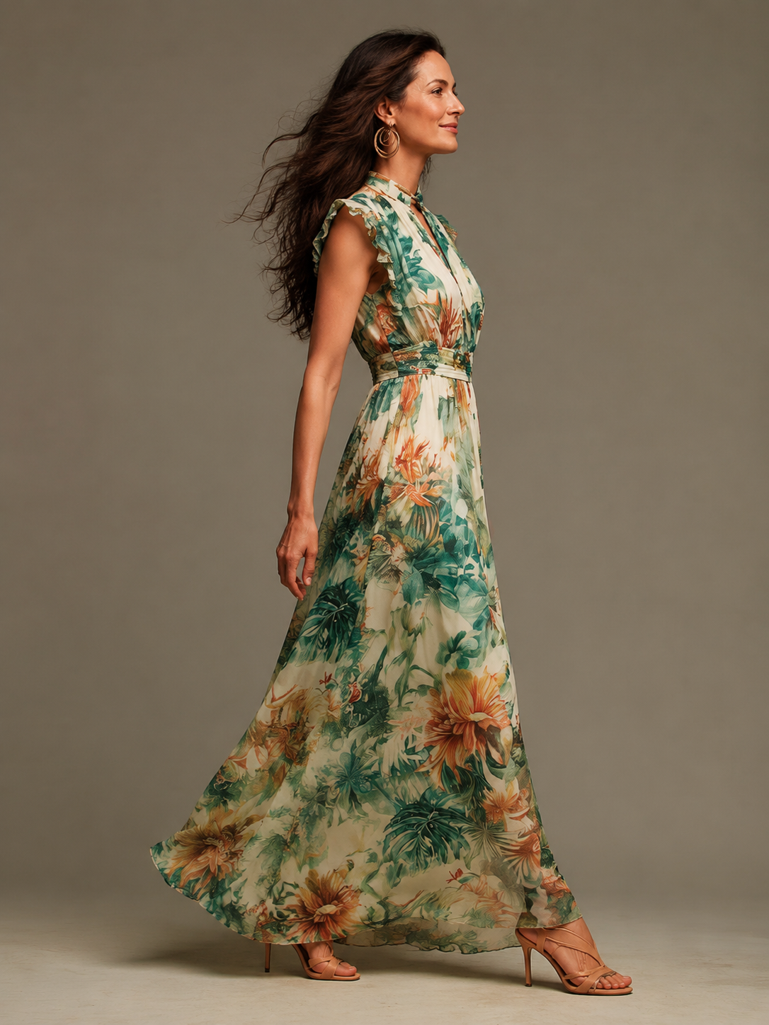 Celestia™ | Painted Tropical Chiffon Maxi Dress
