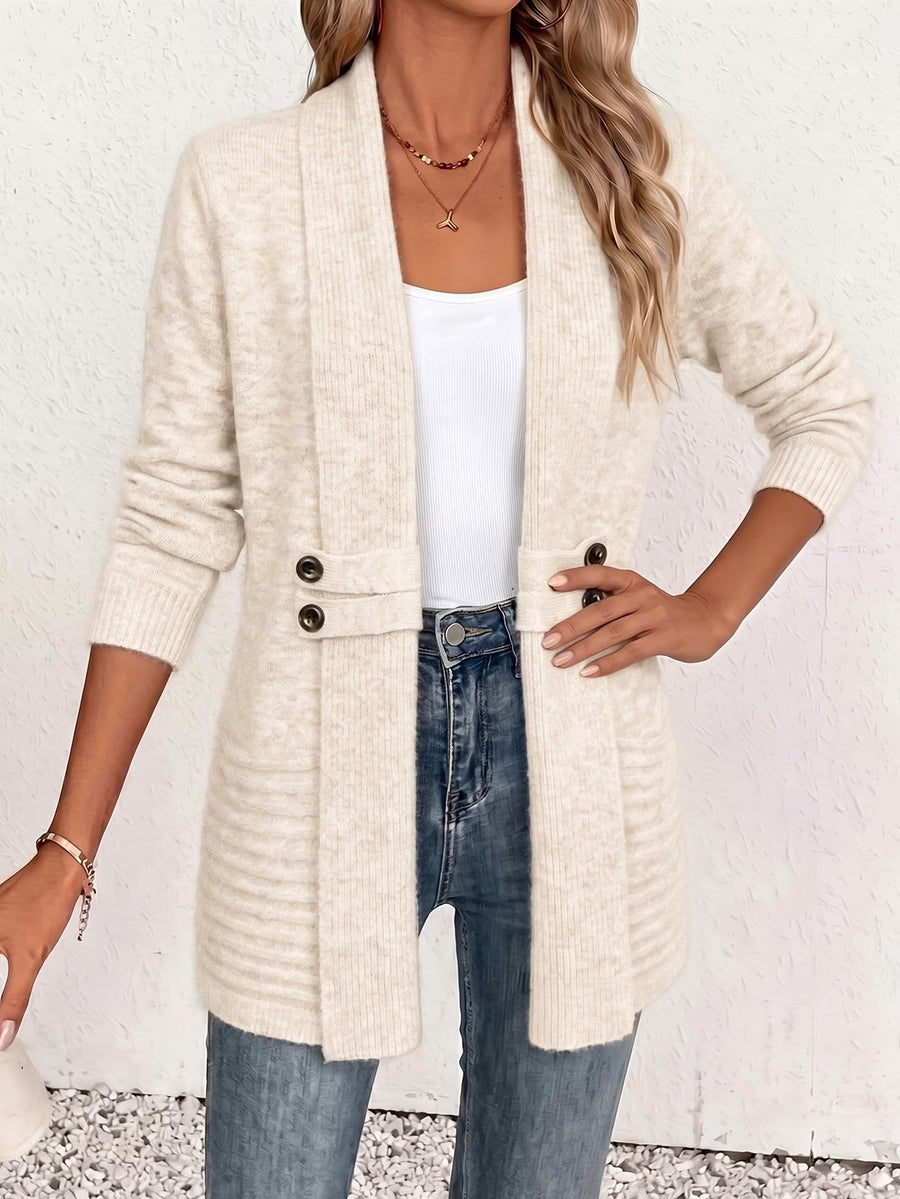 Rosalie™ | Cream Ribbed Button-Tab Cardigan