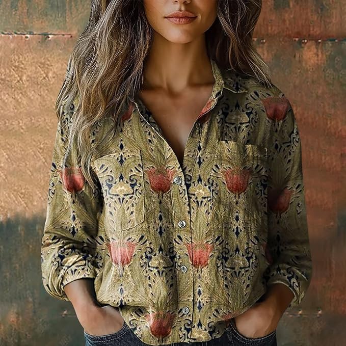 Annelie™ | Heritage Tulip Relaxed Button-Down Blouse