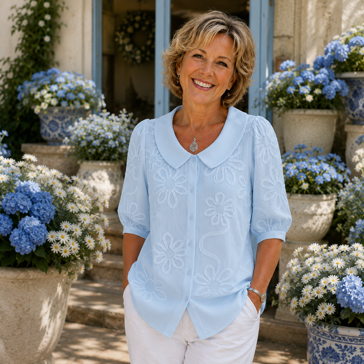 Evelyn™ | Embroidered Linen Blend Blouse