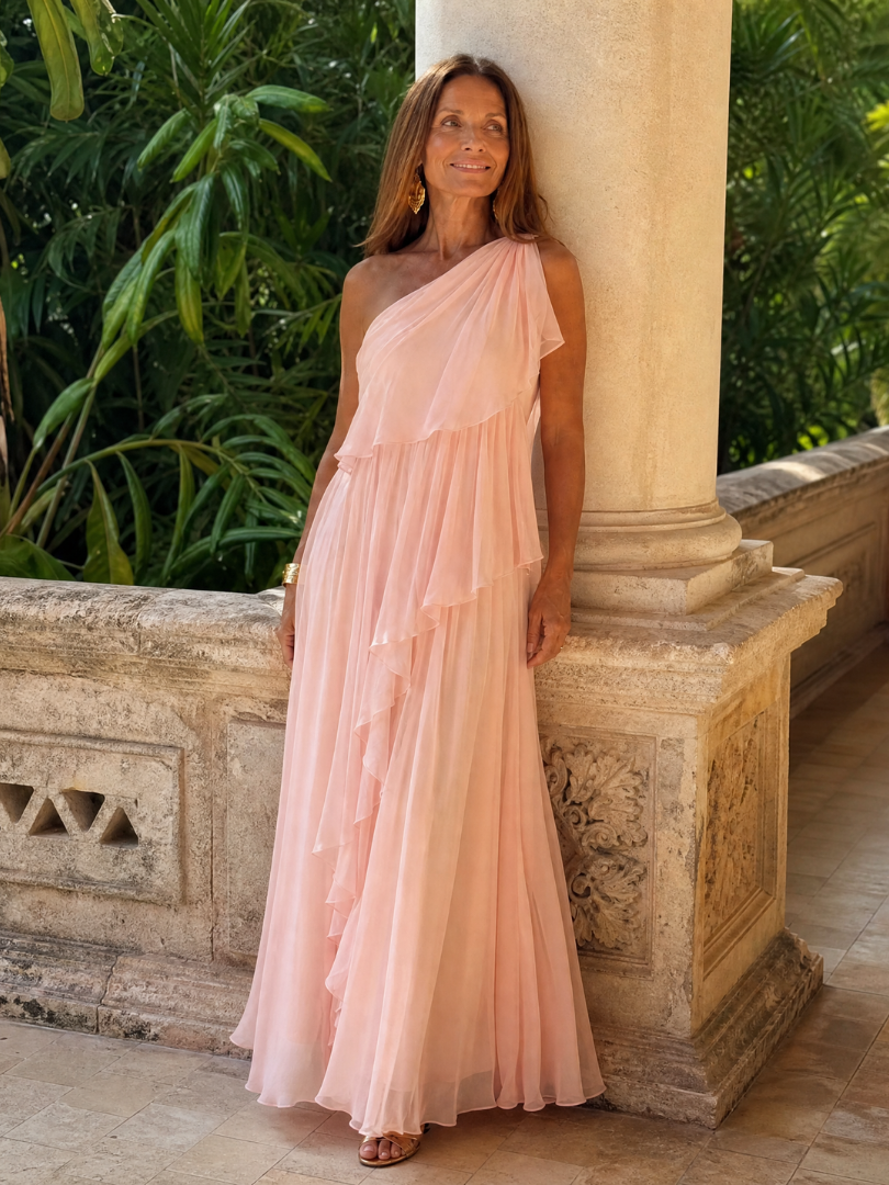 Elisa™ | One-Shoulder Chiffon Maxi Dress