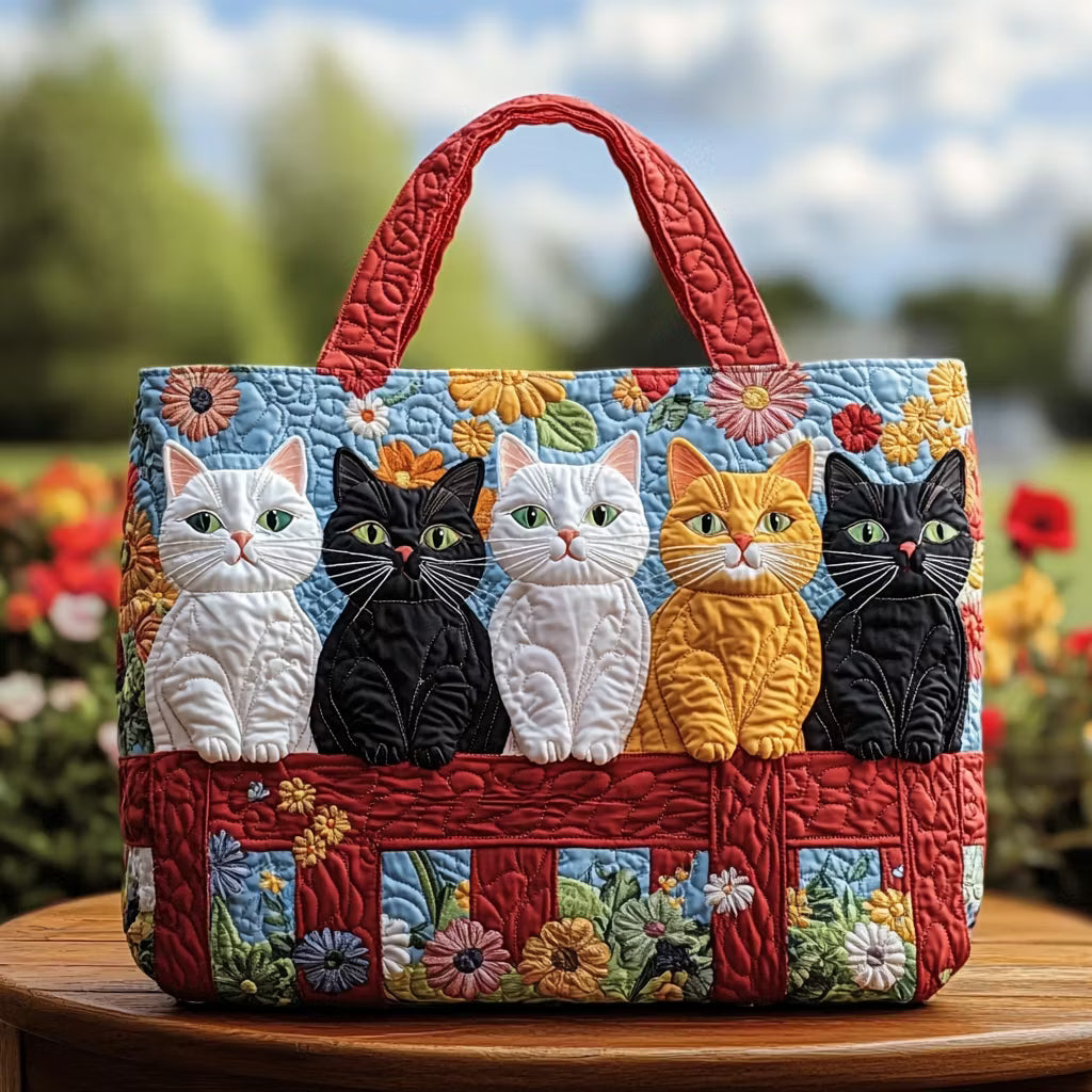 Felicity™ | Five Feline Friends Floral Quilted Tote Bag