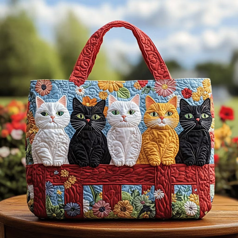 Felicity™ | Five Feline Friends Floral Quilted Tote Bag
