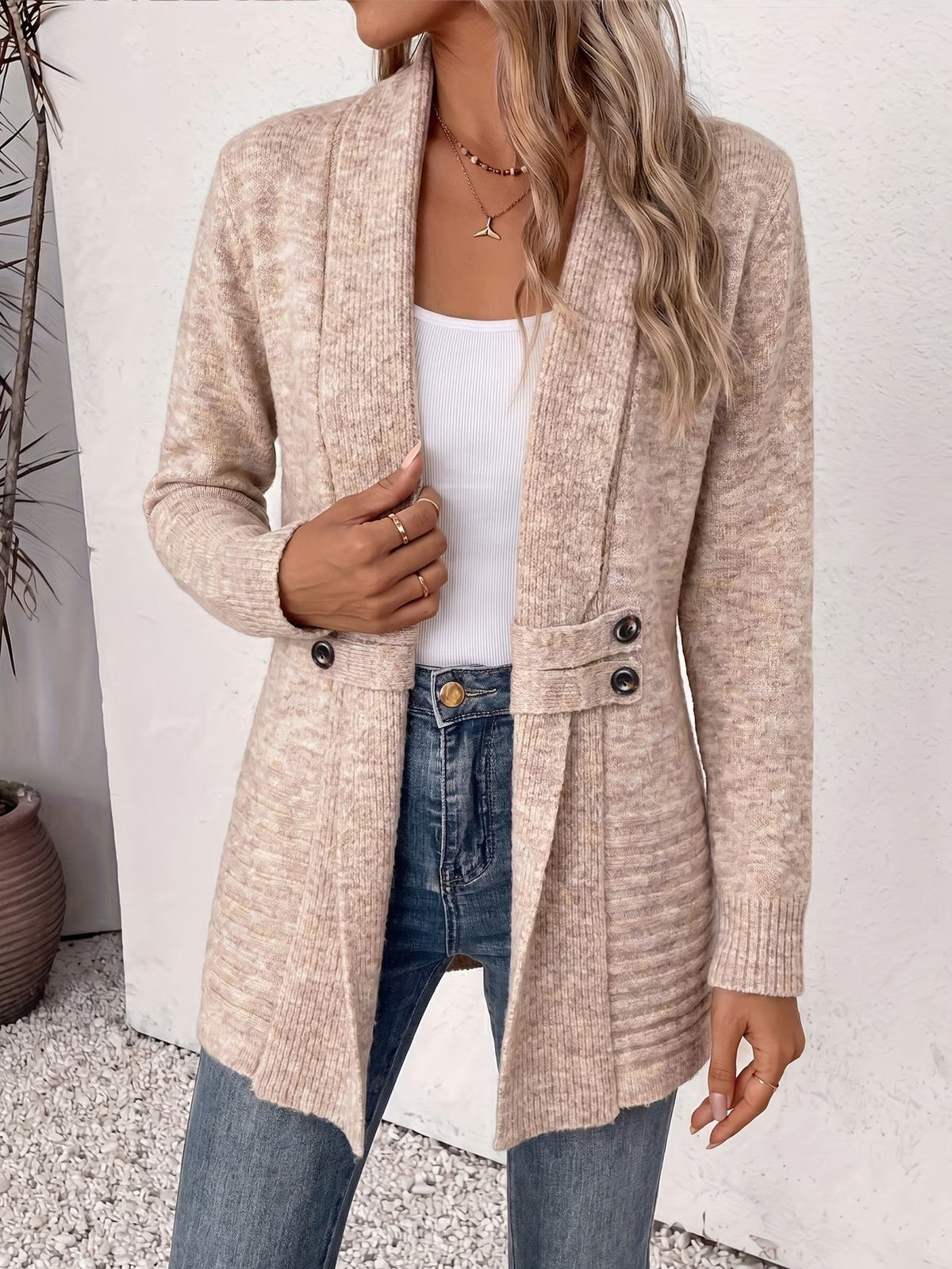 Harlow™ | Oatmeal Ribbed Button-Tab Cardigan