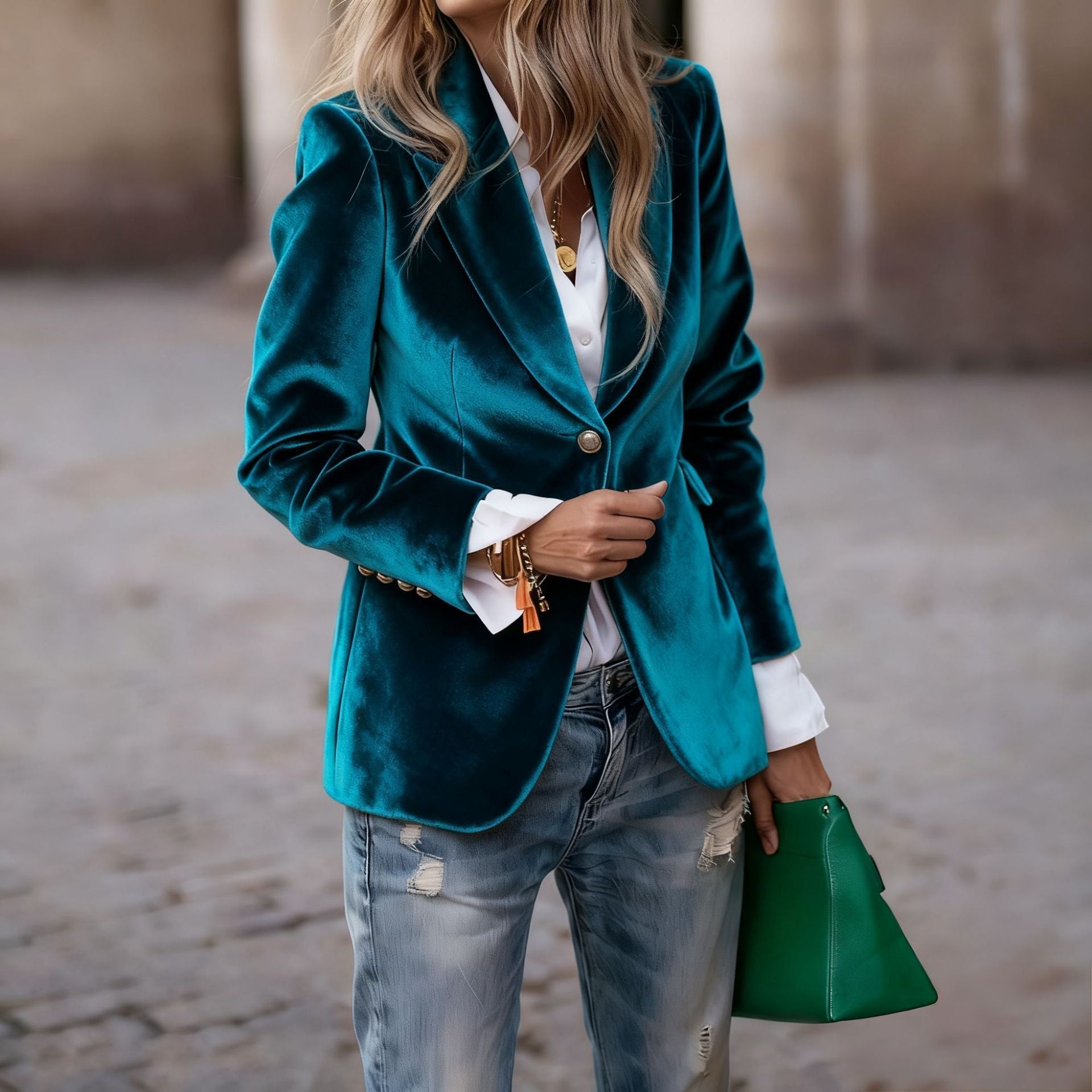 Geneva™ | Elegant Fitted Velvet Tailored Blazer