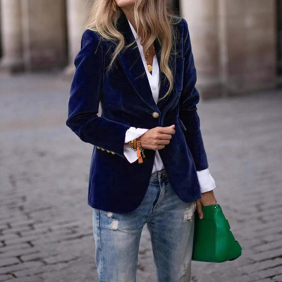 Geneva™ | Elegant Fitted Velvet Tailored Blazer