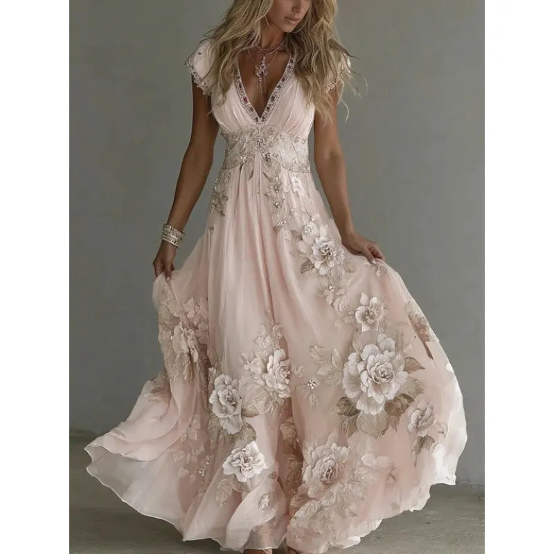 Aurielle™ | Embroidered Floral Chiffon Maxi Dress