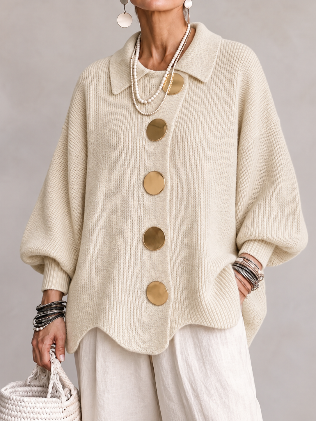 Ardelle™ | Oversized Collared Button Cardigan