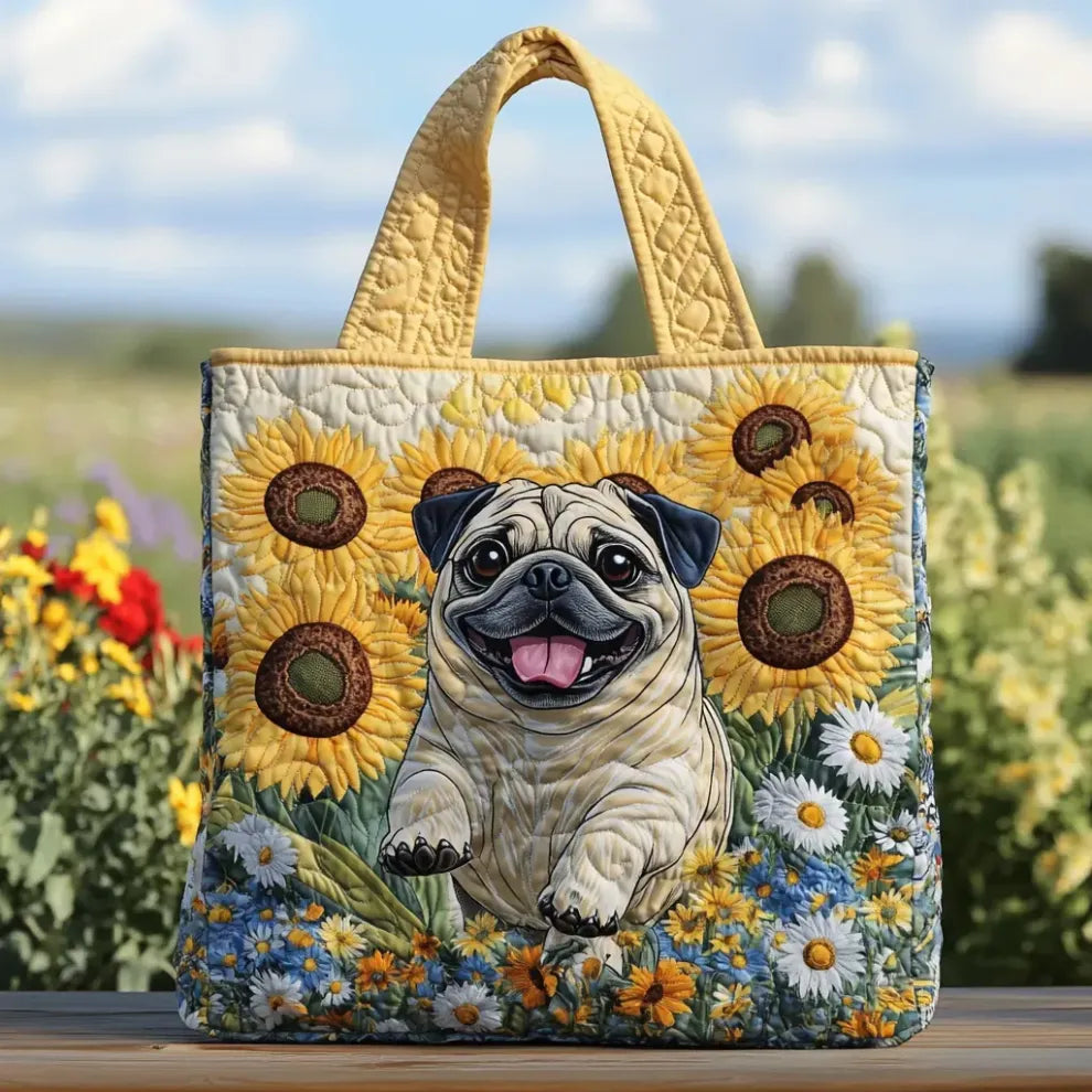 Bubba™ | Playful Pug & Sunflower Quilted Tote Bag