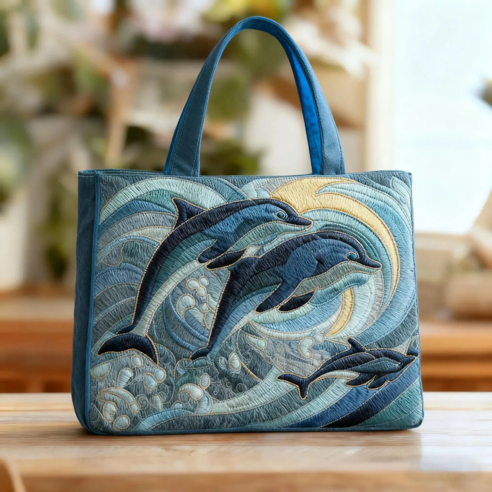 Marina™ | Playful Dolphins & Rolling Waves Quilted Tote