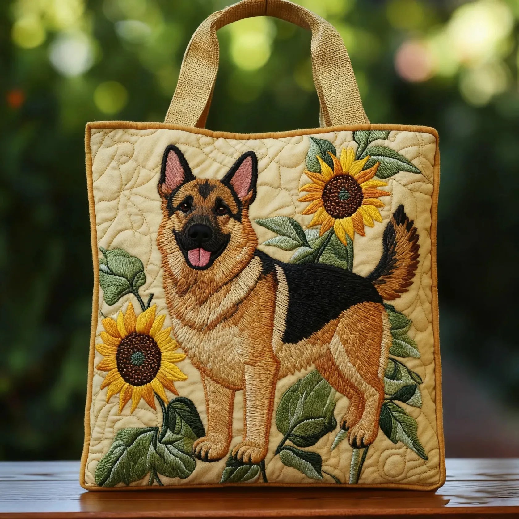 Heidi™ | German Shepherd & Sunflower Quilted Tote Bag