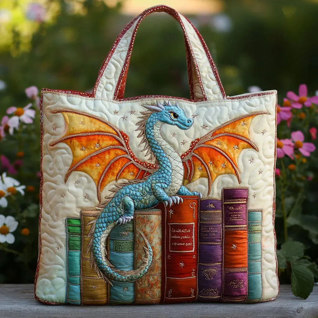 Avalon™ | Enchanted Dragon & Books Quilted Tote Bag