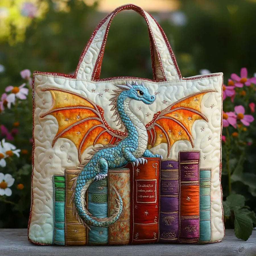 Avalon™ | Enchanted Dragon & Books Quilted Tote Bag