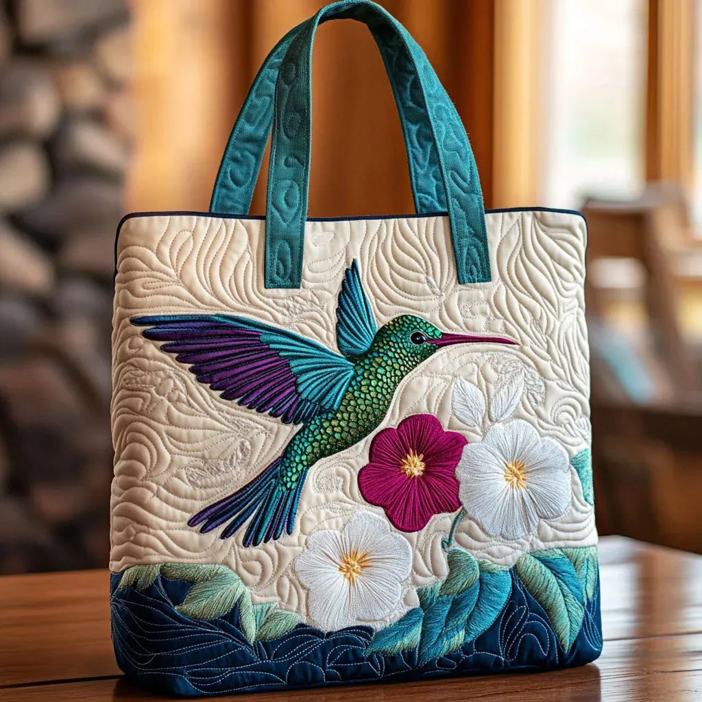 Jewel™ | Hummingbird & White Blossom Quilted Tote Bag