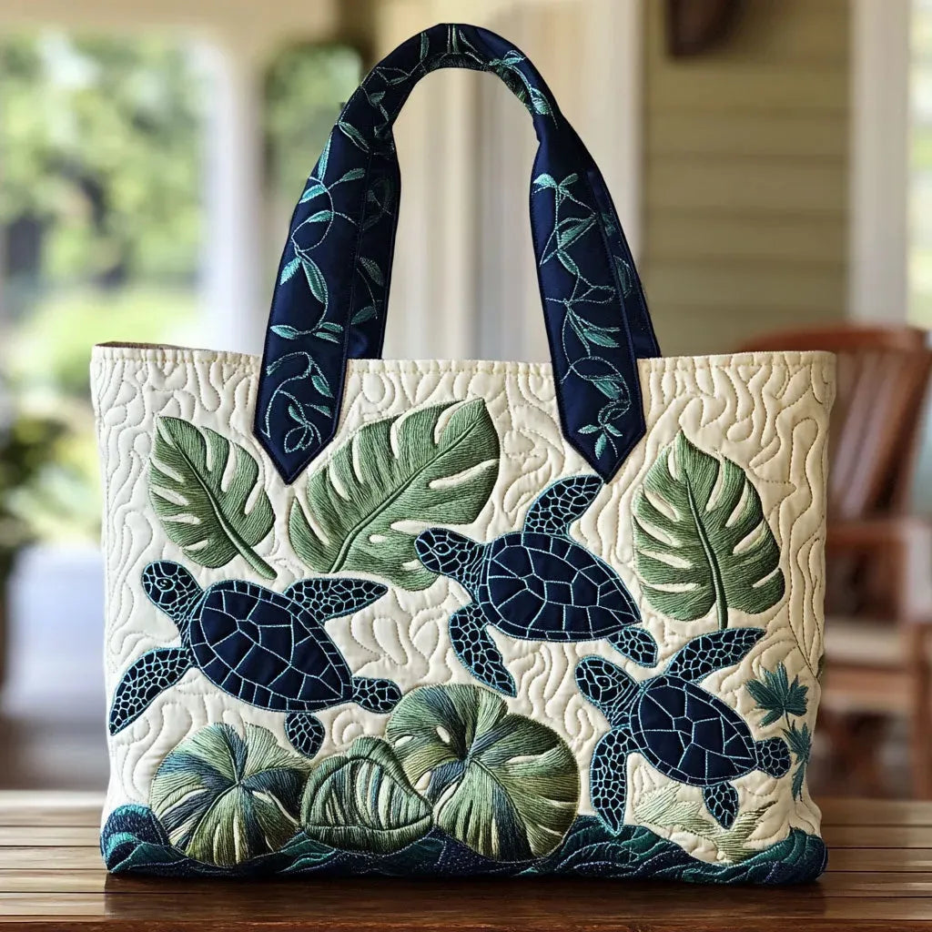 Oceana™ | Graceful Sea Turtle Family Quilted Tote Bag