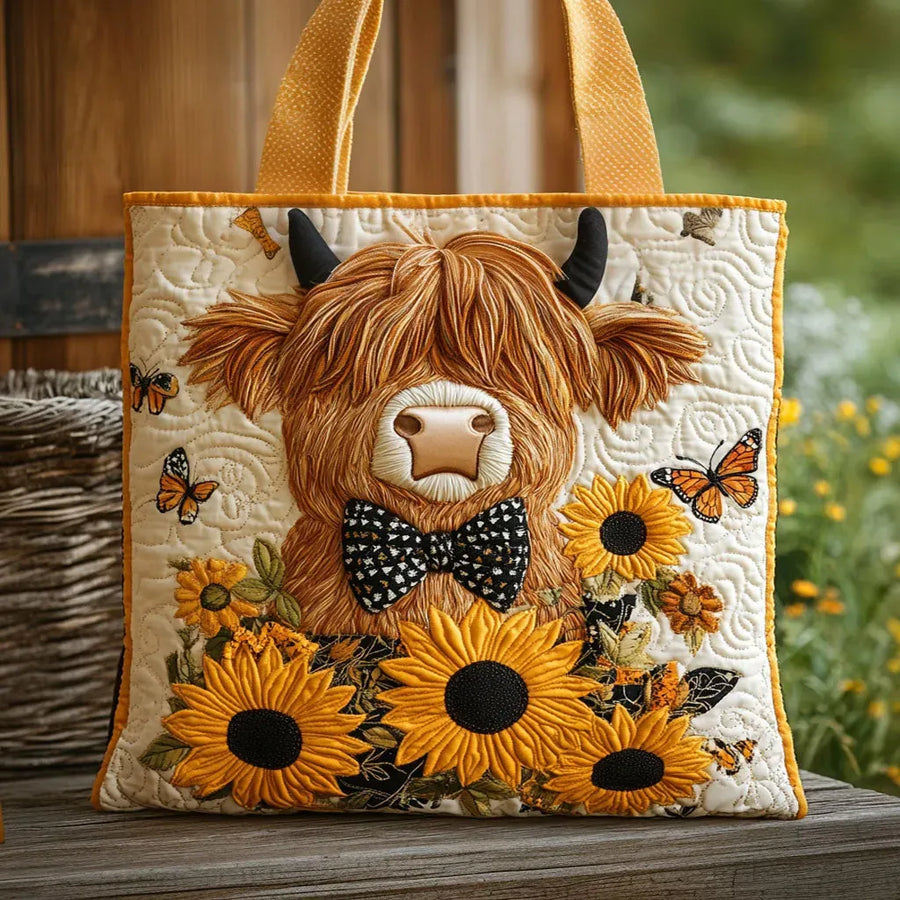 Quilted Bag - Highland Cattle and Sunflowers