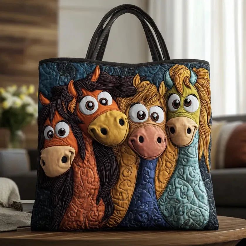 Tilly™ | Colorful Curious Ponies Quilted Tote Bag