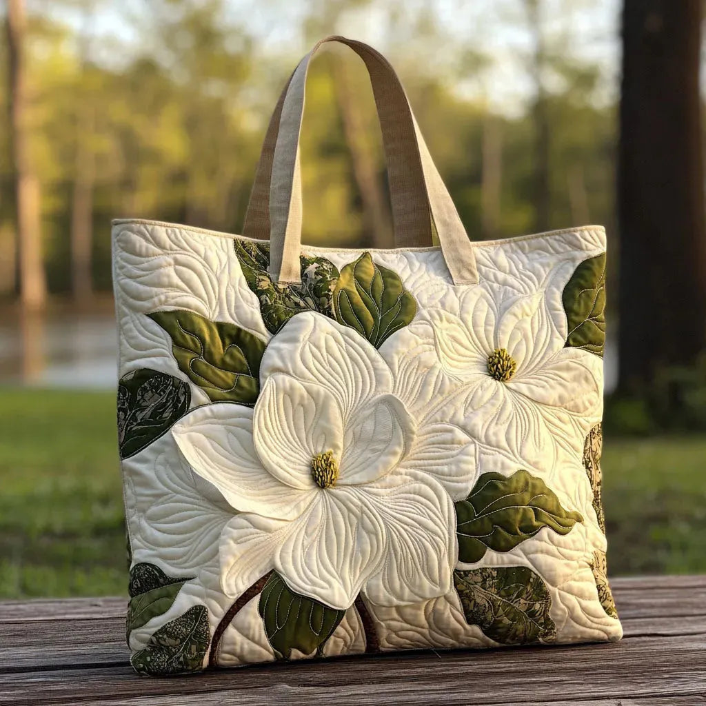 Magnolia™ | Elegant White Lily Garden Quilted Tote Bag