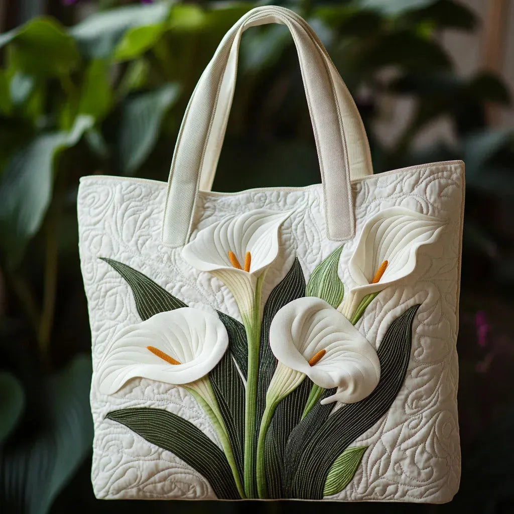 Lilies™ | Elegant White Calla Lily Quilted Tote Bag