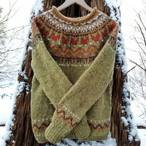 Isla™ | Moss Green Nordic Fair Isle Winter Sweater