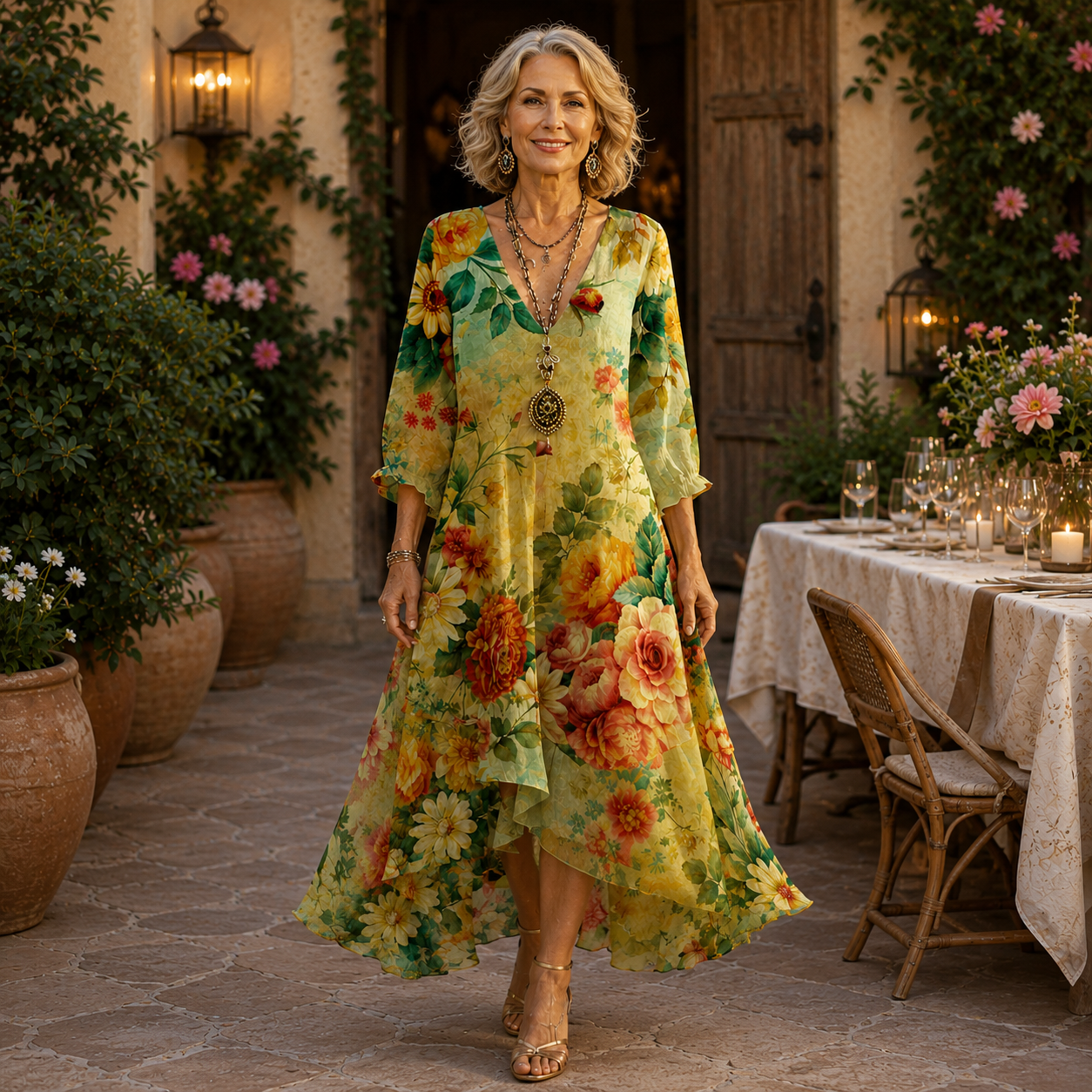 Marigold™ | Vintage Floral Flowing Midi Dress