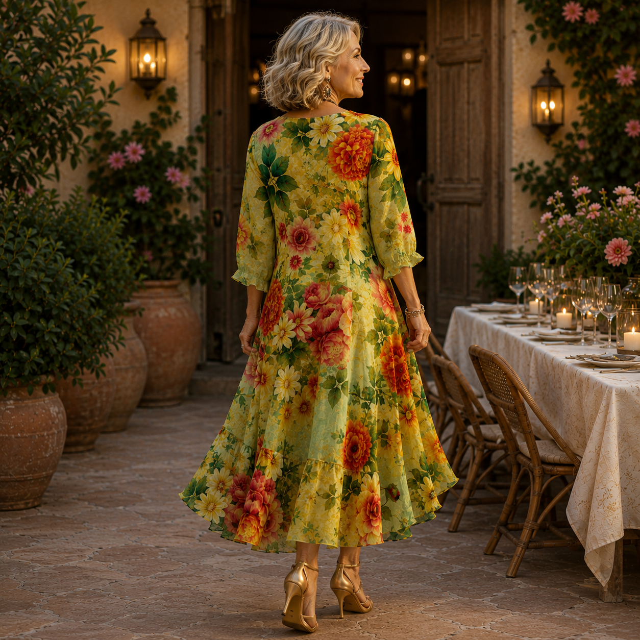 Marigold™ | Vintage Floral Flowing Midi Dress