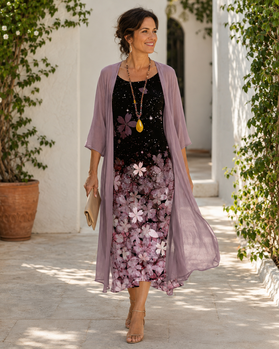 Minerva™ | Ombre Floral Chiffon Dress Set