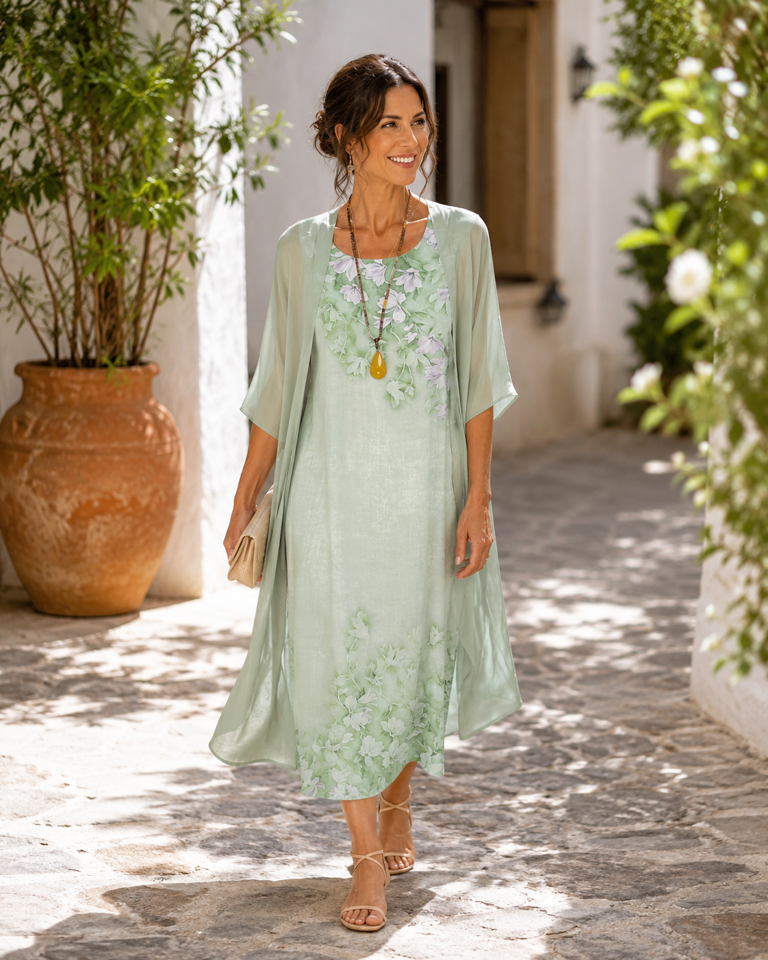 Rosalie™ | Floral Chiffon Overlay Midi Dress Set