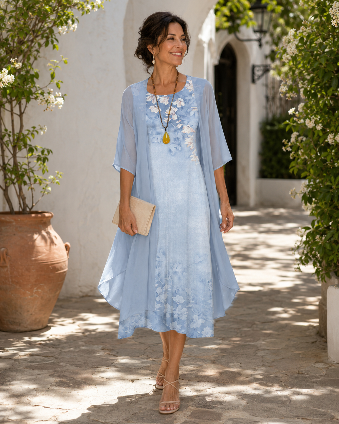 Rosalie™ | Floral Chiffon Overlay Midi Dress Set