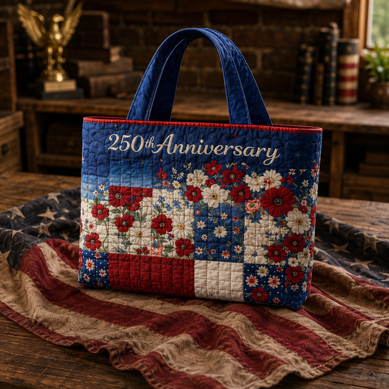 Betsy™ | Vintage Flag Floral Quilted Tote Bag