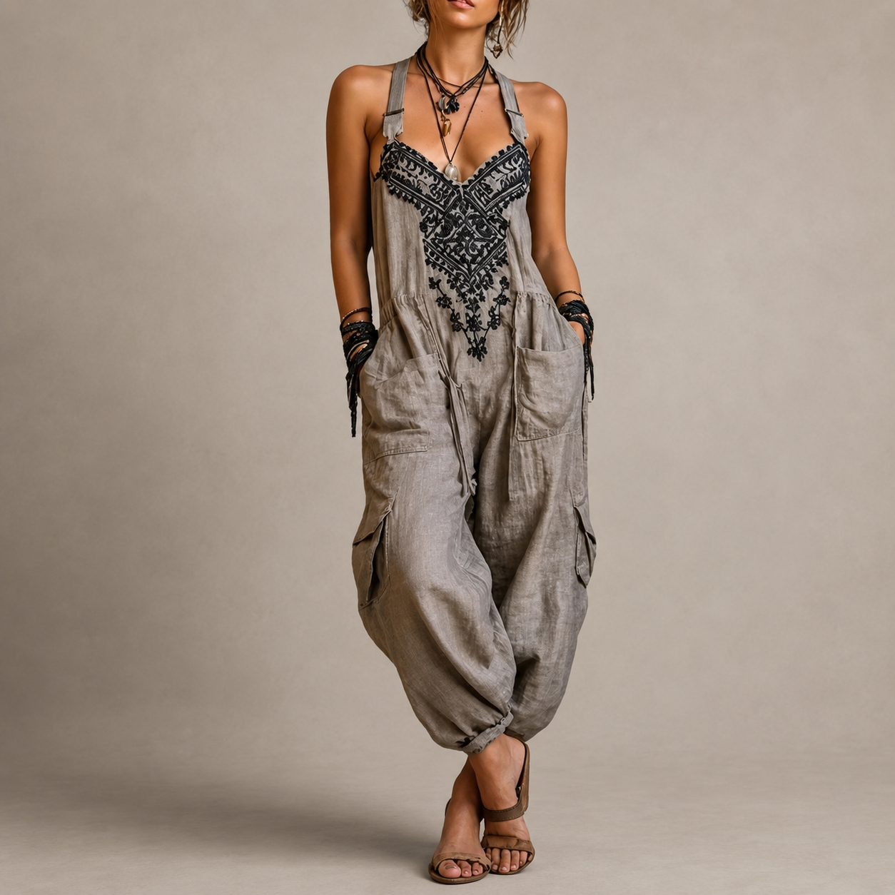 Sahara™ | Embroidered Bohemian Harem Jumpsuit