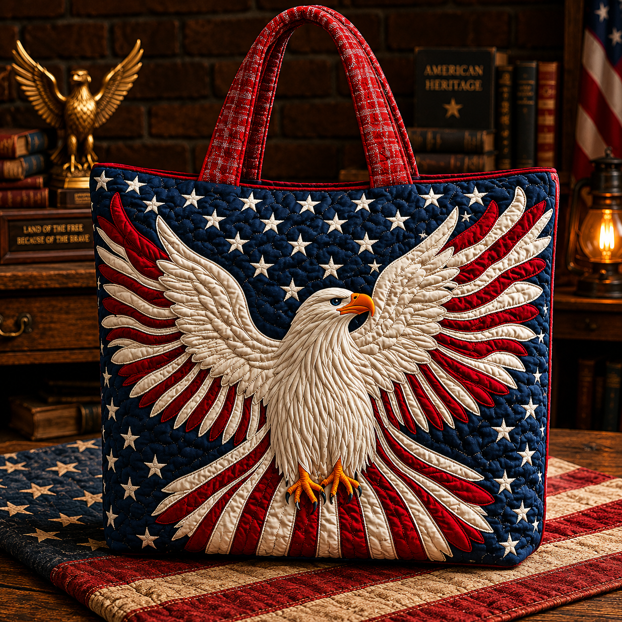 Valor™ | Majestic Eagle & American Flag Quilted Tote Bag