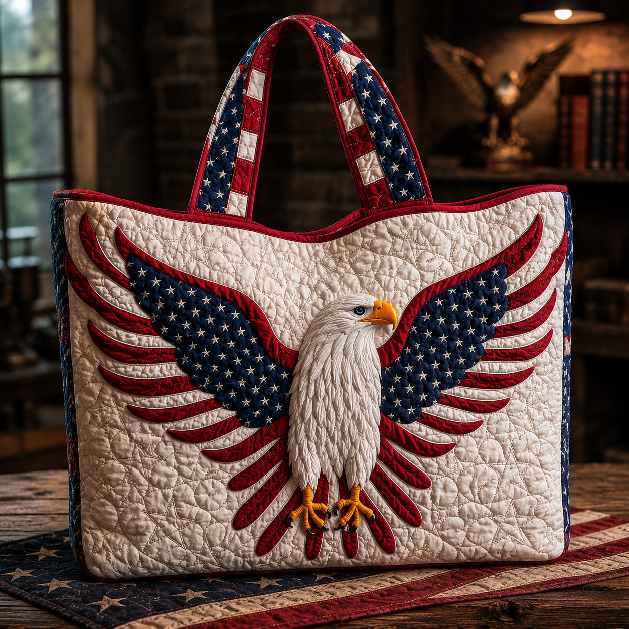 Cassie™ | American Eagle Patriotic Quilted Tote Bag