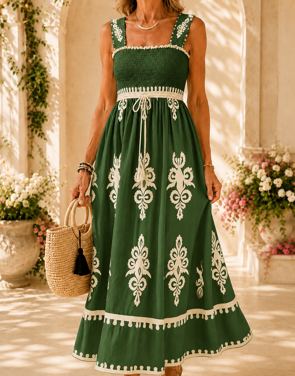Adelina™ | Embroidered Smocked Maxi Dress