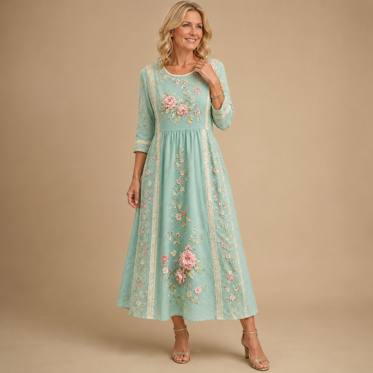 Emmeline™ | Floral Embroidered Grace Midi Dress