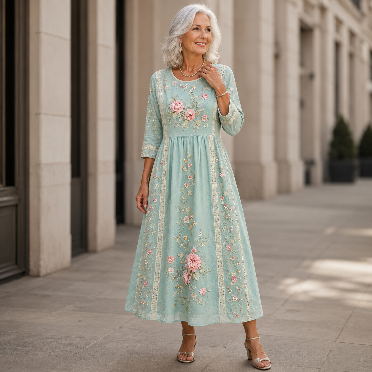 Emmeline™ | Floral Embroidered Grace Midi Dress