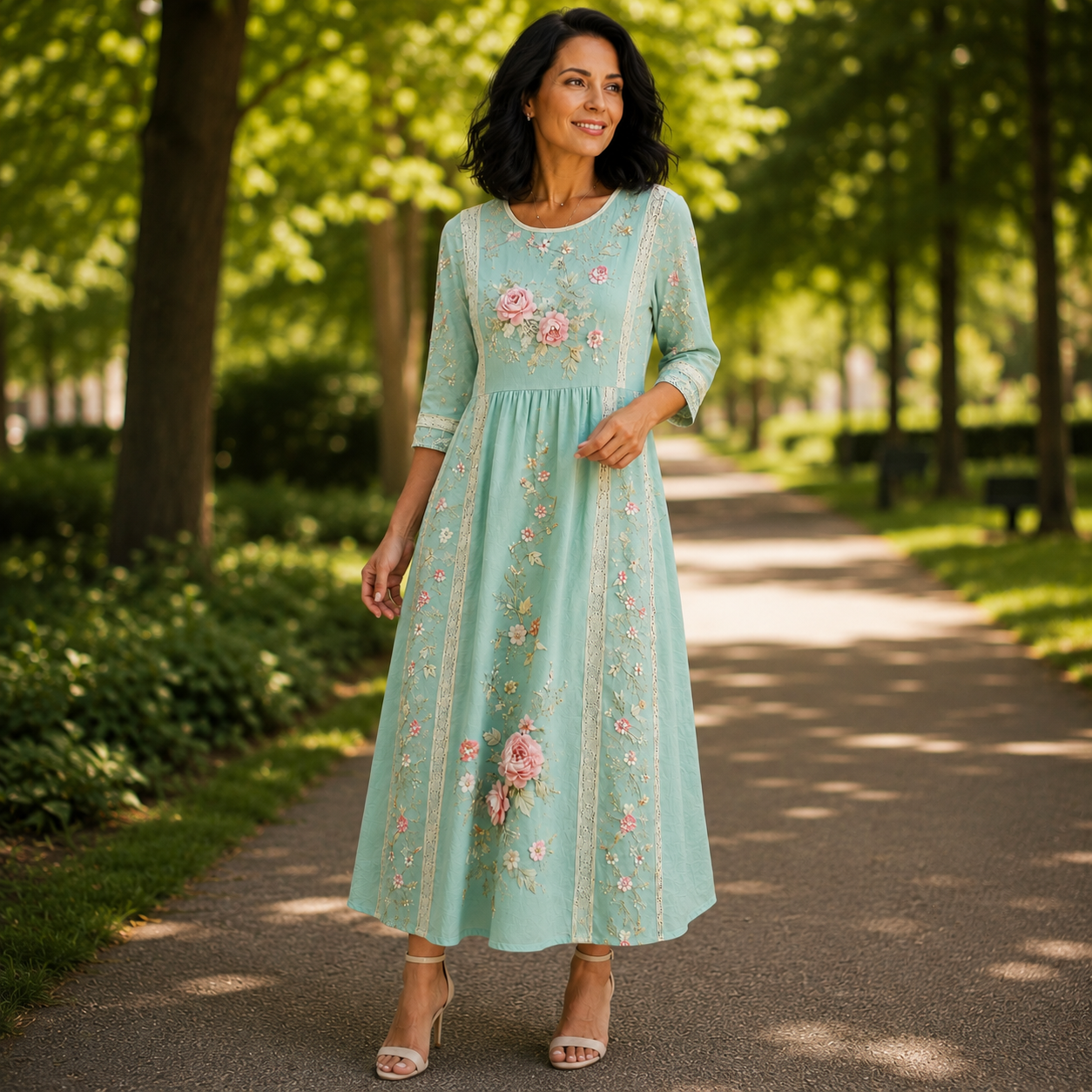 Emmeline™ | Floral Embroidered Grace Midi Dress