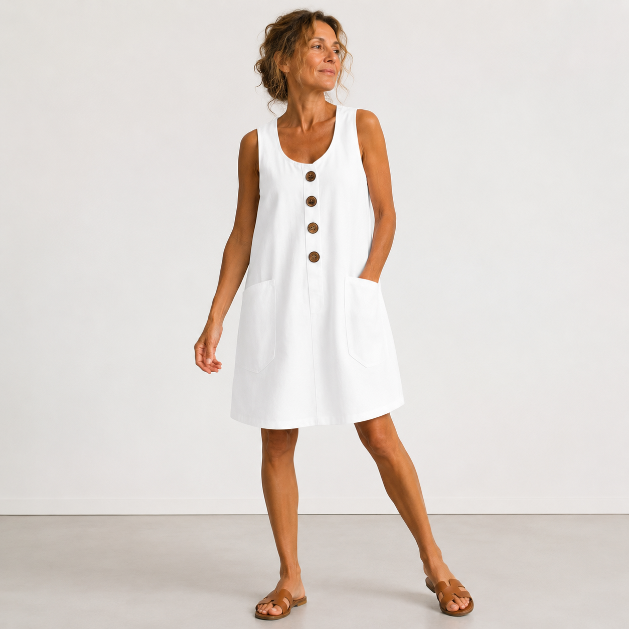 Eloise™ | Sleeveless Button Front Midi Dress